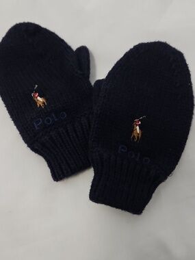 Polo Ralph Lauren Navy Knit Mittens with Pony Logo